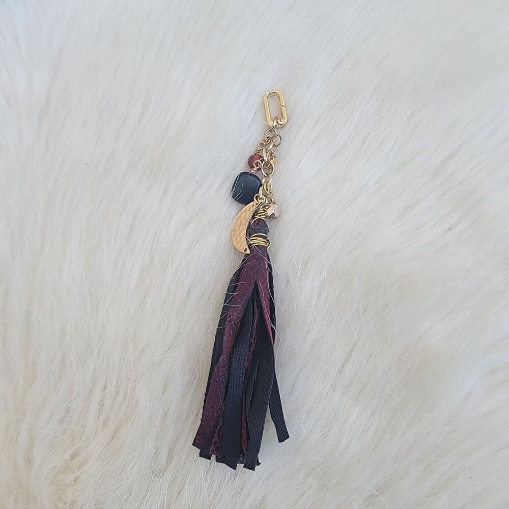 Tassel Bag Charm Keychain boho moon accent Keyring Gold